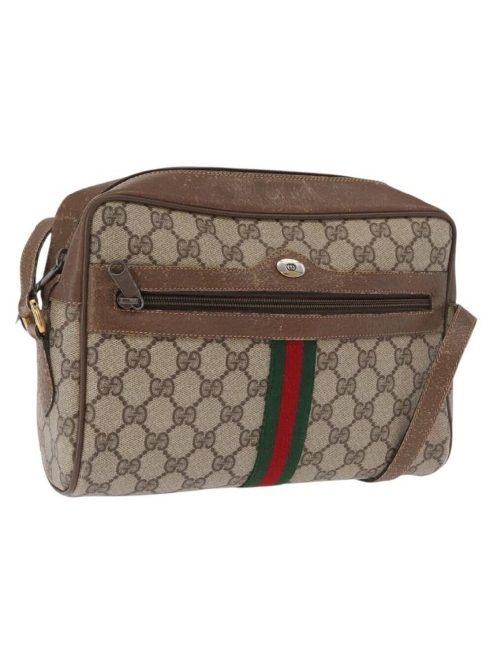 Authentic GUCCI GG Supreme Web Sherry Line Bag PVC Beige Red 68 02 005